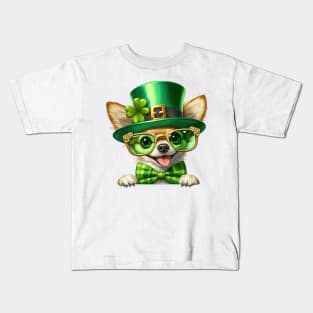 St Patricks Day Peeking Chihuahua Dog Kids T-Shirt